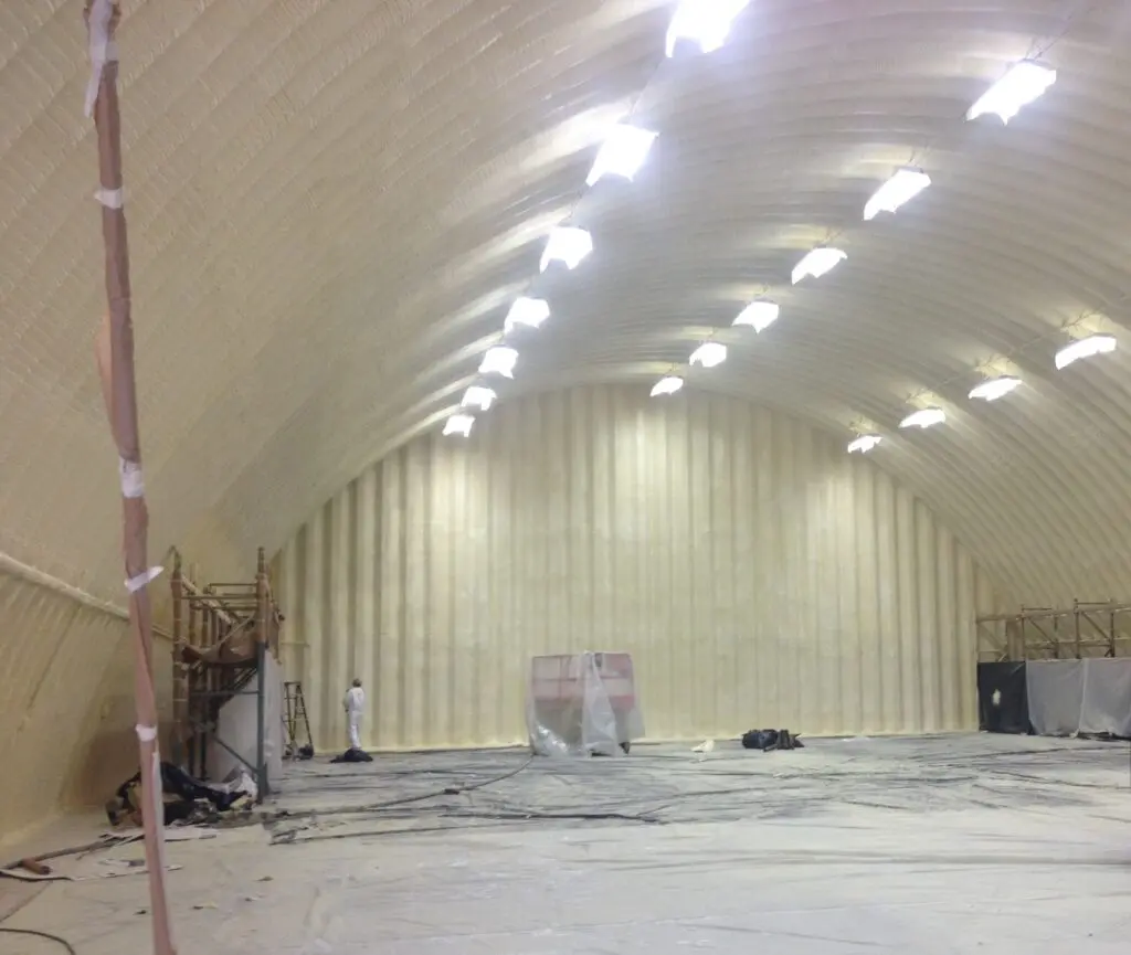 A large room with many lights and walls